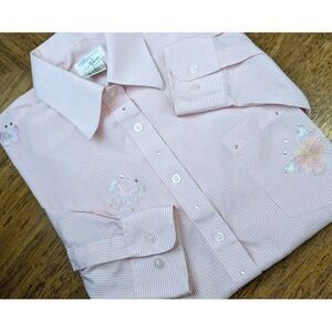Fabrizio By Afiva Rhinestone Butterfly Long Sleeve Button Front Shirt LARGE Pink